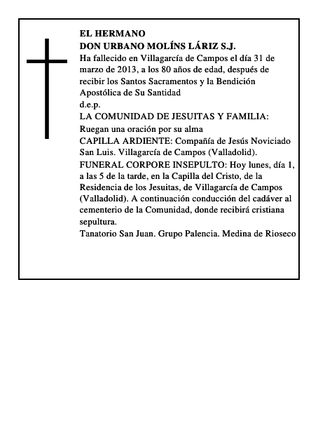 Don Urbano Molíns Láriz S.J.