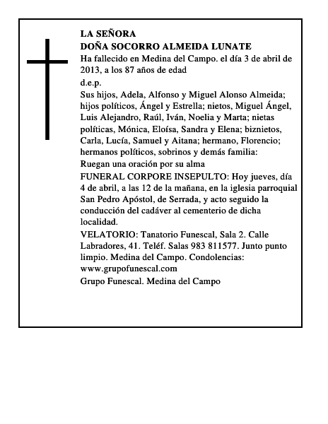Doña Socorro Almeida Lunate
