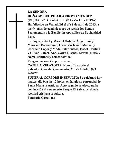 Doña Mª del Pilar Arroyo Méndez