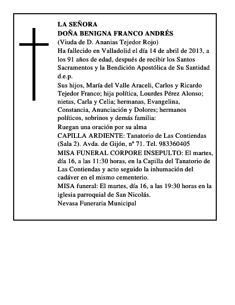 Doña Benigna Franco Andrés