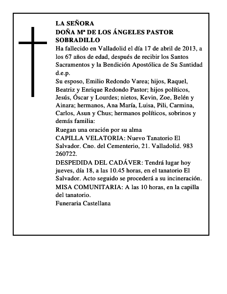 Doña Mª de los Ángeles Pastor Sobradillo