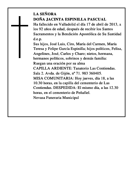 Doña Jacinta Espinilla Pascual