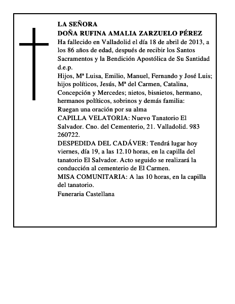 Doña Rufina Amalia Zarzuelo Pérez