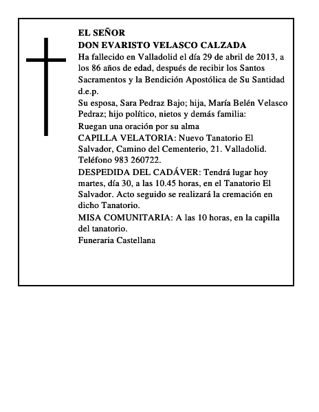 Don Evaristo Velasco Calzada
