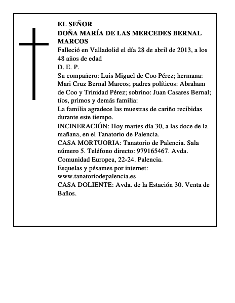 Doña María de las Mercedes Bernal Marcos