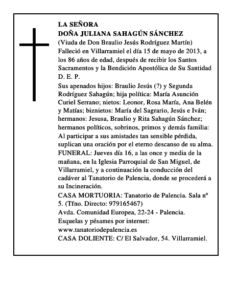 Doña Juliana Sahagún Sánchez