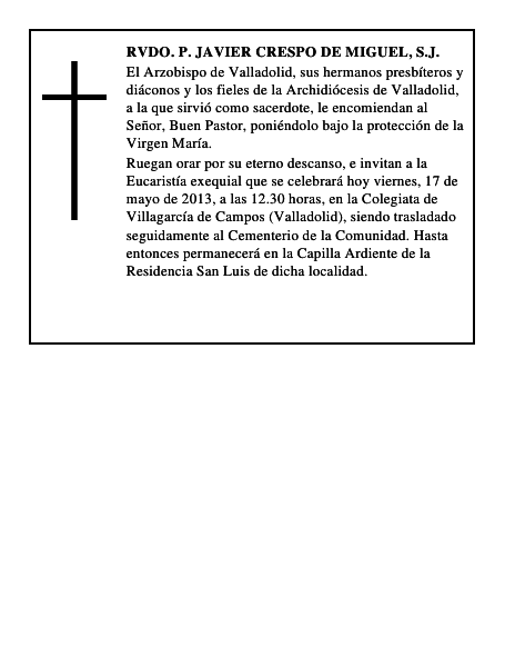 Rvdo. P. Javier Crespo de Miguel, S.J.