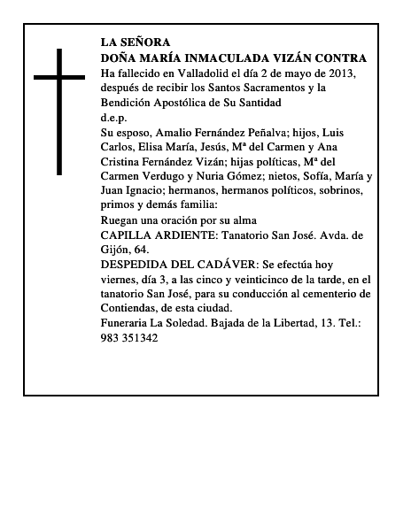 Doña María Inmaculada Vizán Contra