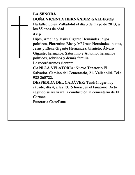 Doña Vicenta Hernández Gallegos