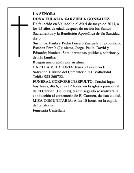 Doña Eulalia Zarzuela González