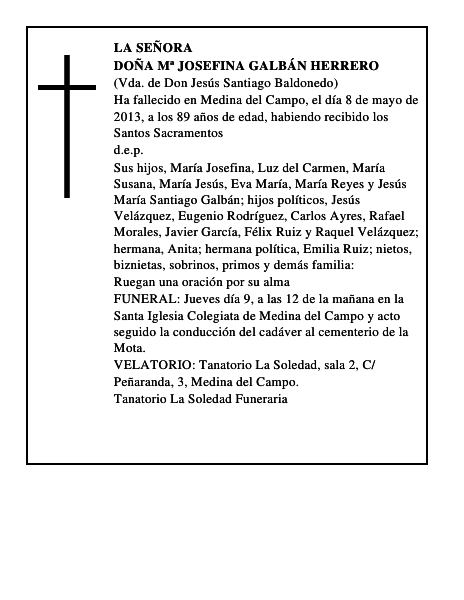 Doña Mª Josefina Galbán Herrero