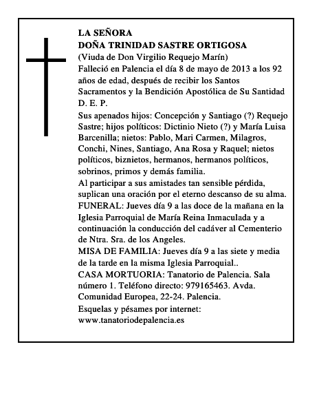 Doña Trinidad Sastre Ortigosa