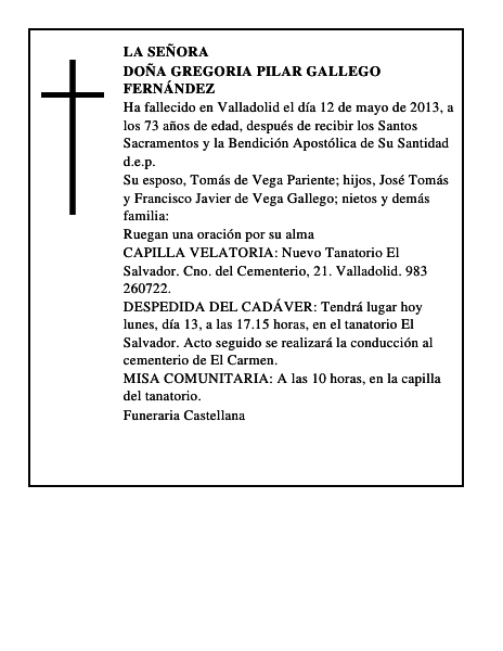 Doña Gregoria Pilar Gallego Fernández