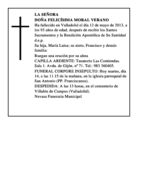 Doña Felicísima Moral Verano