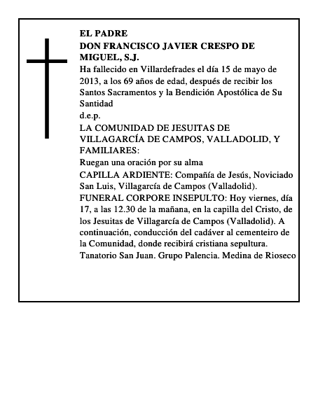 Don Francisco Javier Crespo de Miguel, S.J.