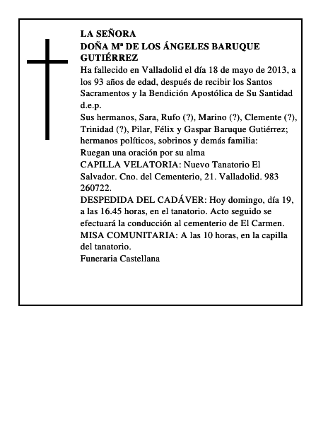 Doña Mª de los Ángeles Baruque Gutiérrez