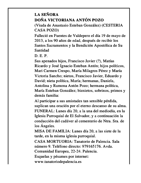 Doña Victoriana Antón Pozo
