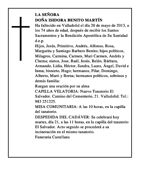 Doña Isidora Benito Martín