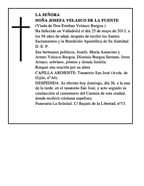 Doña Josefa Velasco de la Fuente