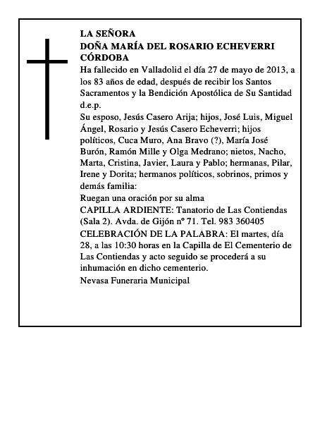 Doña María del Rosario Echeverri Córdoba