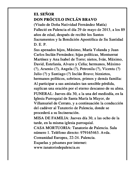 Don Próculo Inclán Bravo