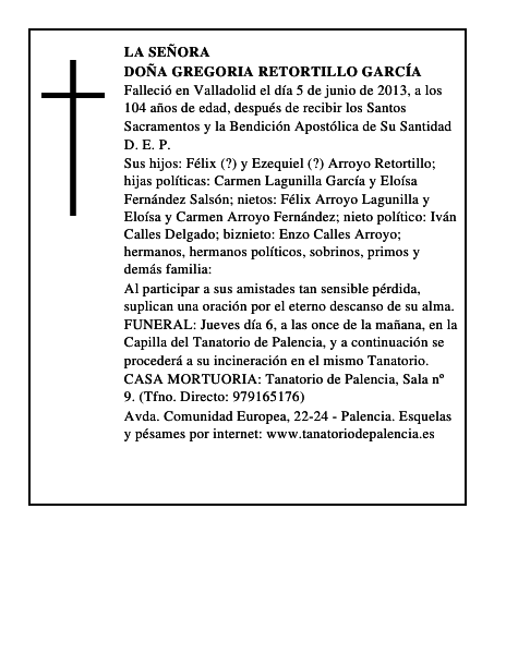 Doña Gregoria Retortillo García