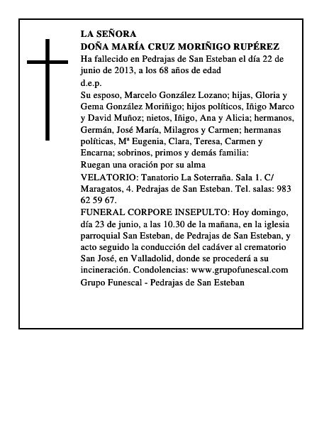 Doña María Cruz Moriñigo Rupérez
