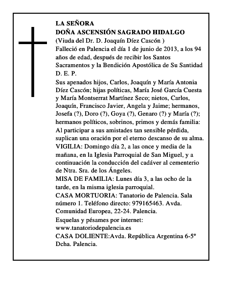 Doña Ascensión Sagrado Hidalgo