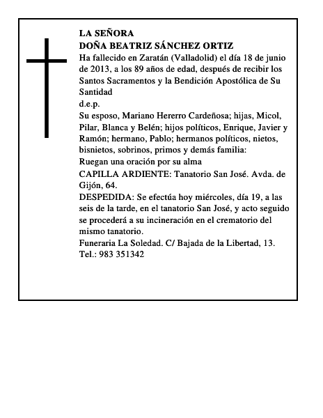 Doña Beatriz Sánchez Ortiz