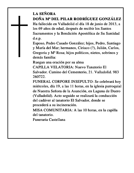 Doña Mª del Pilar Rodríguez González