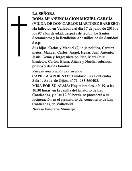 Doña Mª Anunciación Miguel García