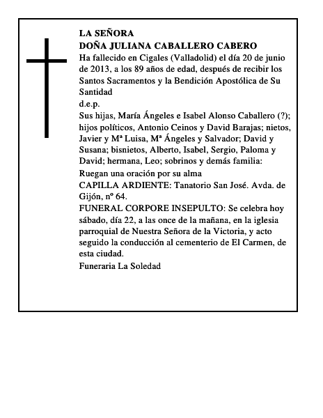 Doña Juliana Caballero Cabero