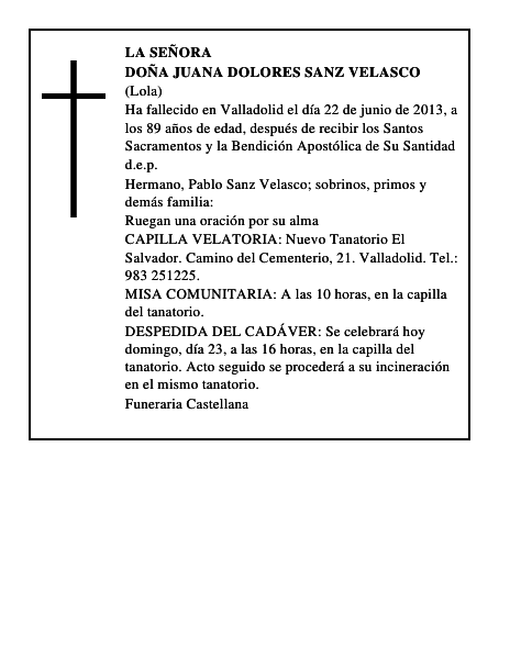 Doña Juana Dolores Sanz Velasco