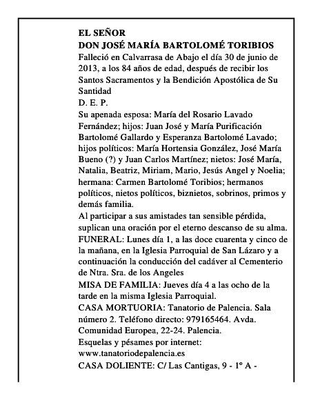 Don José María Bartolomé Toribios