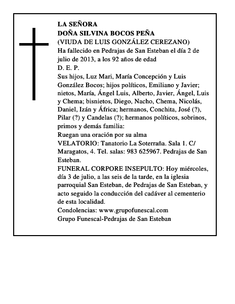 Doña Silvina Bocos Peña
