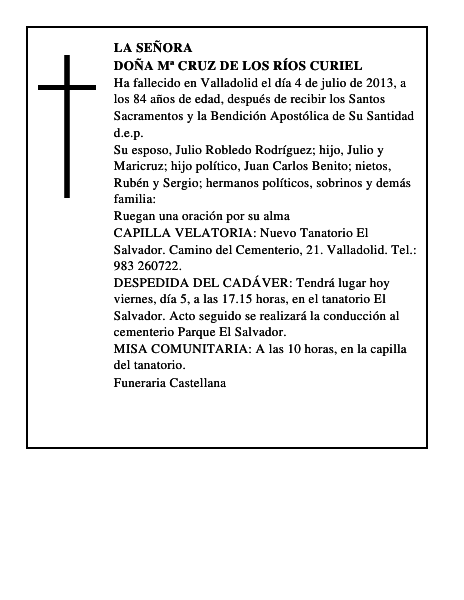 Doña Mª Cruz de los Ríos Curiel