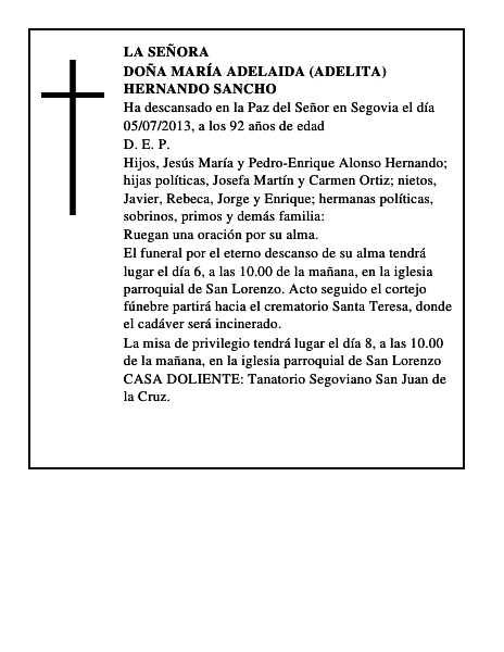Doña María Adelaida (Adelita) Hernando Sancho