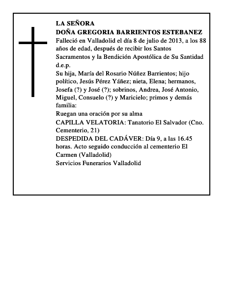 Doña Gregoria Barrientos Estebanez