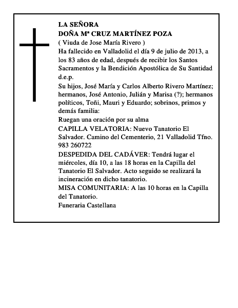 Doña Mª Cruz Martínez Poza