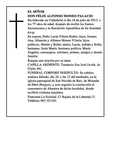 Don Félix Alfonso Moneo Palacio