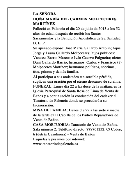 Doña María del Carmen Molpeceres Martínez