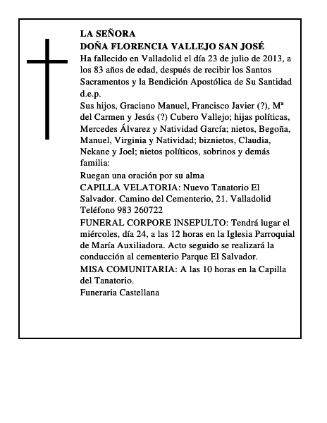 Doña Florencia Vallejo San José