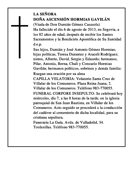 Doña Ascensión Hormias Gavilán