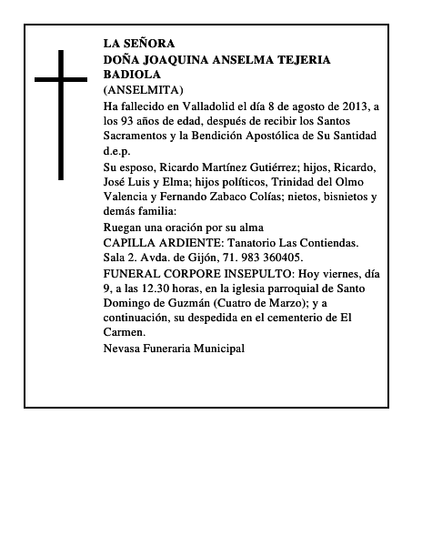 Doña Joaquina Anselma Tejeria Badiola