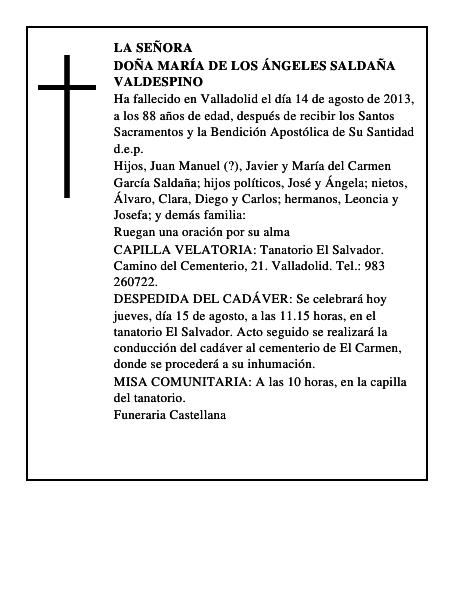 Doña María de los Ángeles Saldaña Valdespino