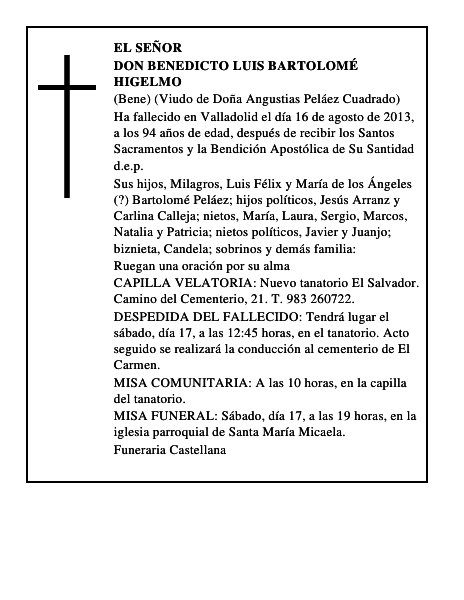 Don Benedicto Luis Bartolomé Higelmo