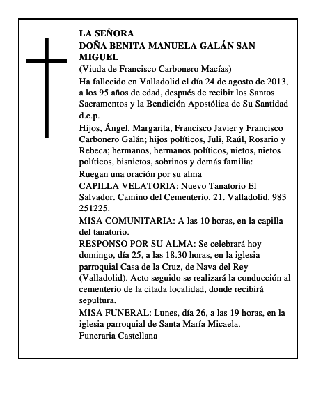 Doña Benita Manuela Galán San Miguel