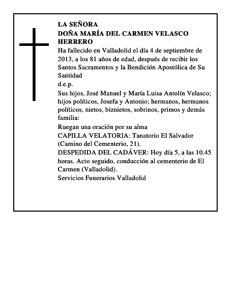 Doña María del Carmen Velasco Herrero