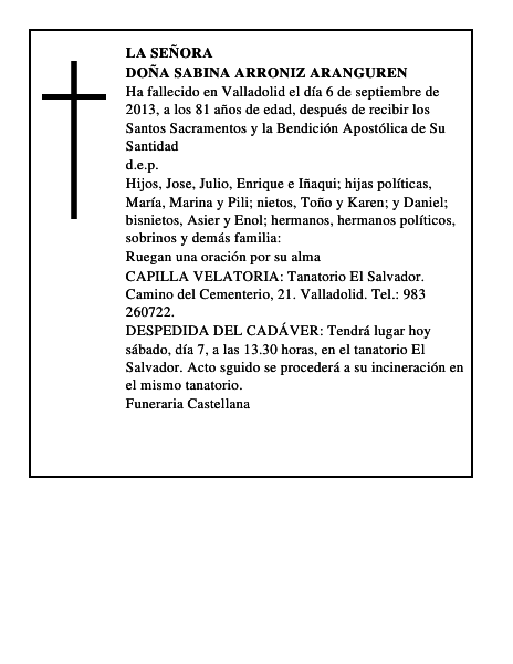 Doña Sabina Arroniz Aranguren