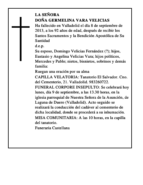 Doña Germelina Vara Velicias